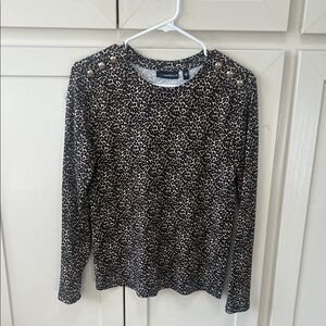 Rafaella Black and Tan Leopard Print Blouse